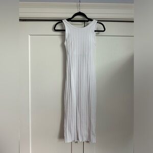Enza Costa White Ribbed stretch cotton jersey Sleeveless Midi Dress